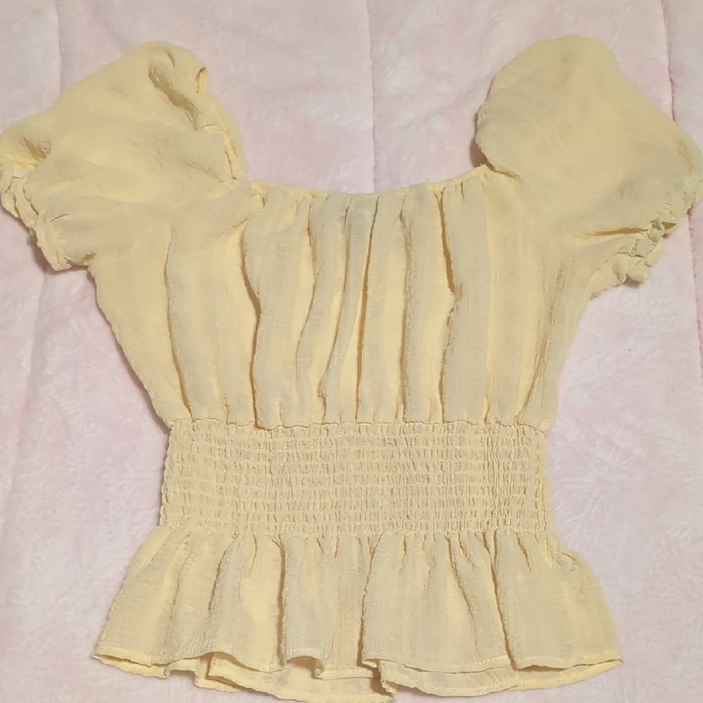 Haute Monde Yellow Smocked Women's Top